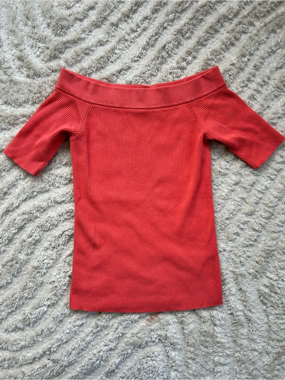 Anthropologie Off-Shoulder Ribbed Knit Sweater Top - Coral